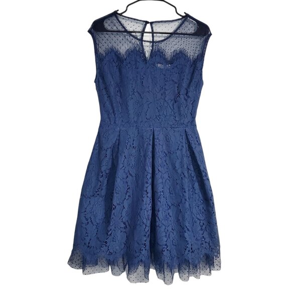 NWT Current Air Twee Blue Lace Sheer Preppy Sleeveless Mini Dress - Small - Picture 10 of 10